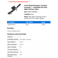 thumbnail image 2 of Power Window Regulator and Motor Assembly 1 - Compatible with 2006 BMW 330i Base Sedan, 2 of 2