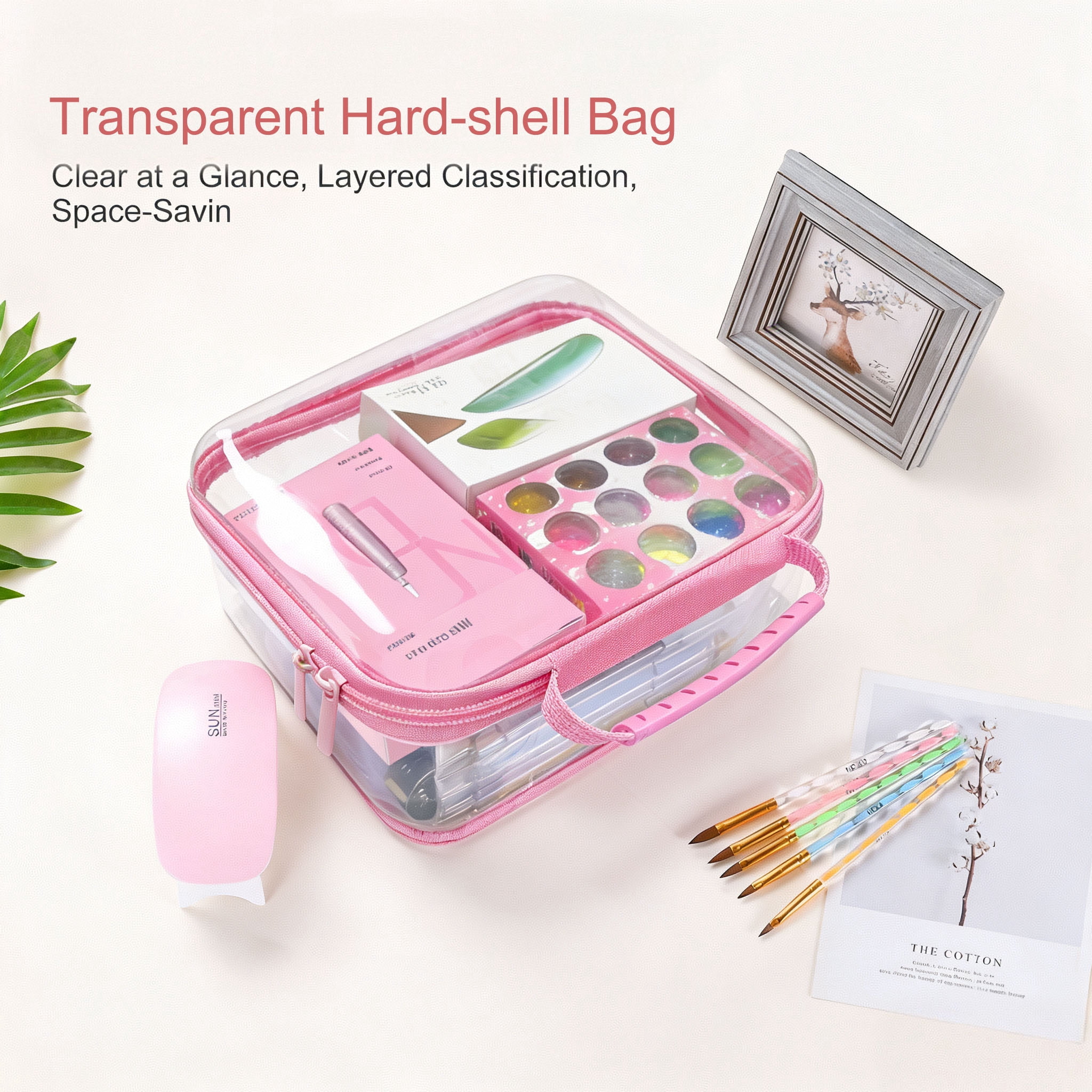 Nail Kit for Beginners with Everything: Professional Nail Acrylic Powder Liquid Set with Practice Hand Drill U V Light in Cosmetic Bag for Women Salon Home (Pink)