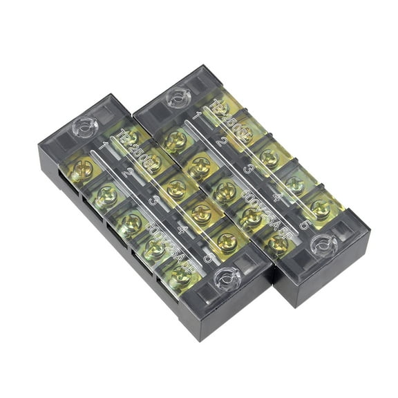 2 Pcs 5 Positions Dual Rows 600V 25A Cable Barrier Block Terminal Strip TB-2505L