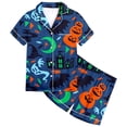 thumbnail image 4 of CAIVO 2 Piece Pajama Sets Girls Lapel Short Sleeve Button Down Shirt With Shorts Casual Loungewear Sleepwear For Kids Soft Breathable Summer Nightclothes Homewear, 4 of 4