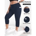 thumbnail image 4 of FlorCurve Plus Size Capri Leggings for Women with Pockets High-Waist Tummy Control Cropped Pants Stretch Athletic Leggings, Navy 3XL, 4 of 6