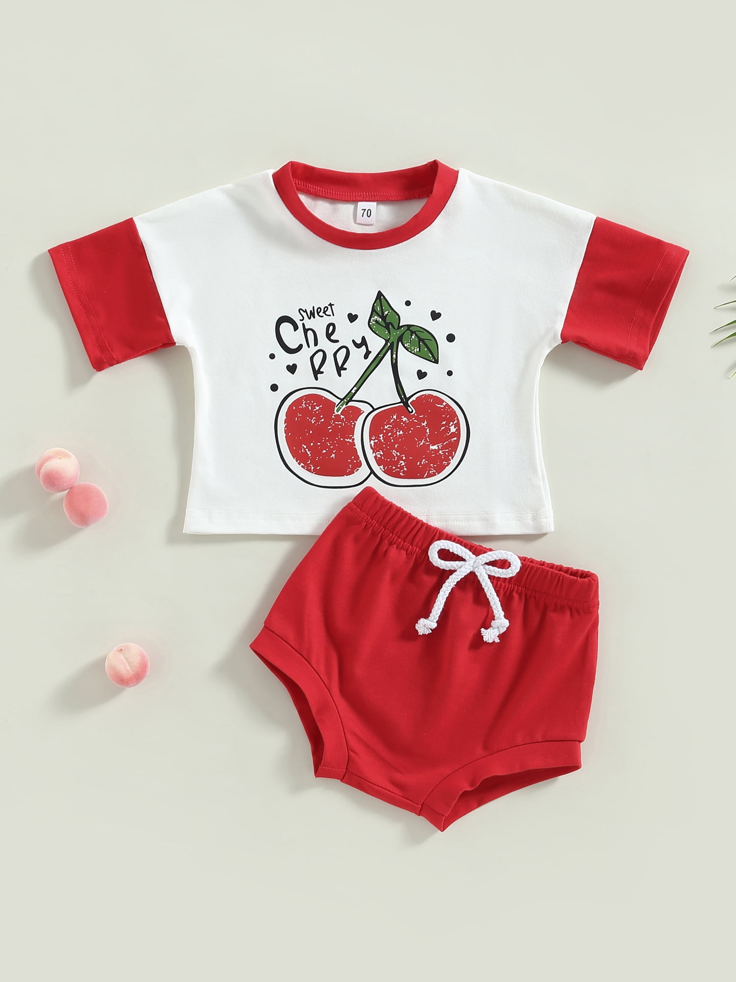 Qtinghua Infant Baby Girl Summer Outfit Cherry Strawberry Print Short  Sleeve T-Shirt Tops Shorts Bottoms 2Pcs Clothes Red 12-18 Months -  