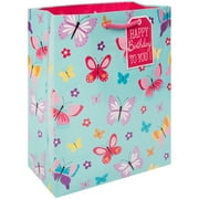 Way To Celebrate Value Gift Bag, Happy Birthday, Butterflies, Blue, Pink, Yellow, Purple, Iridescent Glitter