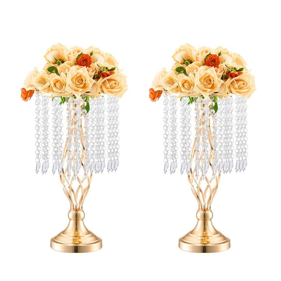 Set de 20 soportes para flores para bodas, cristal, 43 cm de alto, color dorado