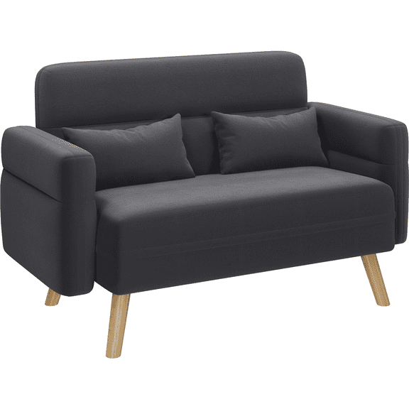 Renwick 46.5'' W Modern Fabric 2 Seater Sofa with Lumbar Pillows, Dark Gray