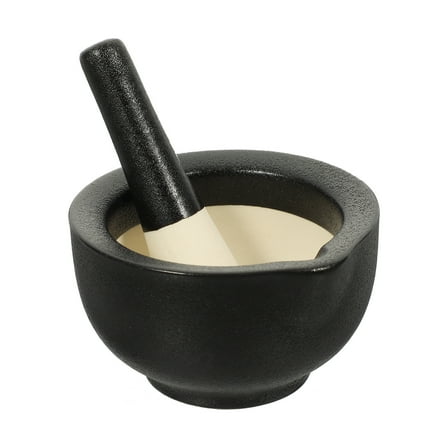 WHAMVOX Black Ceramic Mortar and Pestle For Home Users Food Masher 1 Set 3.42X3.22X1.97in