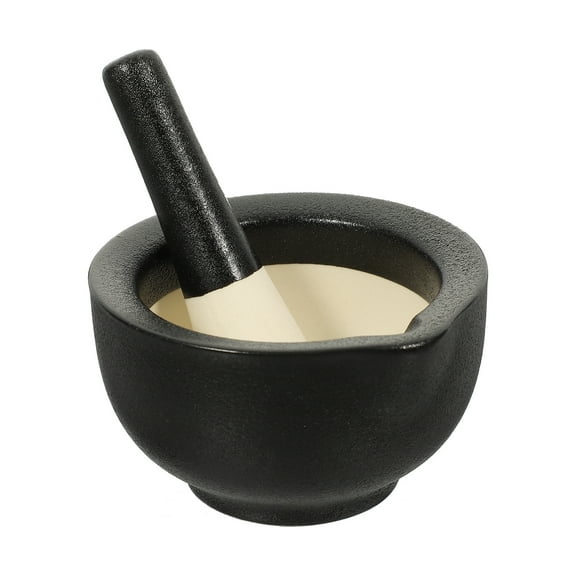 WHAMVOX Black Ceramic Mortar and Pestle For Home Users Food Masher 1 Set 3.42X3.22X1.97in