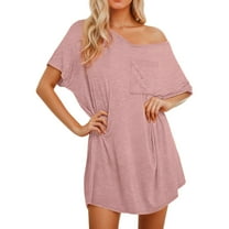 Womens Night Gowns for Sleeping Solid Color Sexy V Neck Short Sleeved Sleep Dress Sleepwear Red XL