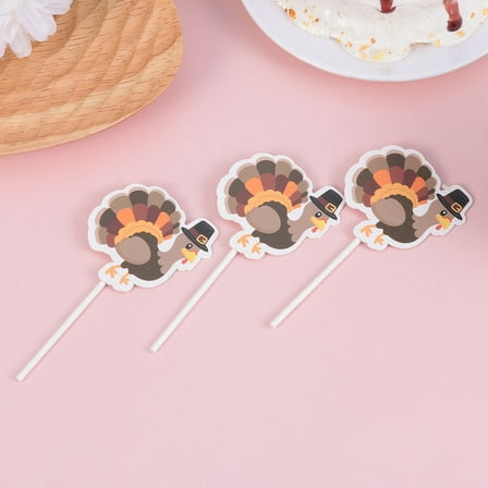 ULTNICE 30pcs DIY Turkey Cupcake Topper Paper Decoration for Thanksgiving Day Party Hosts