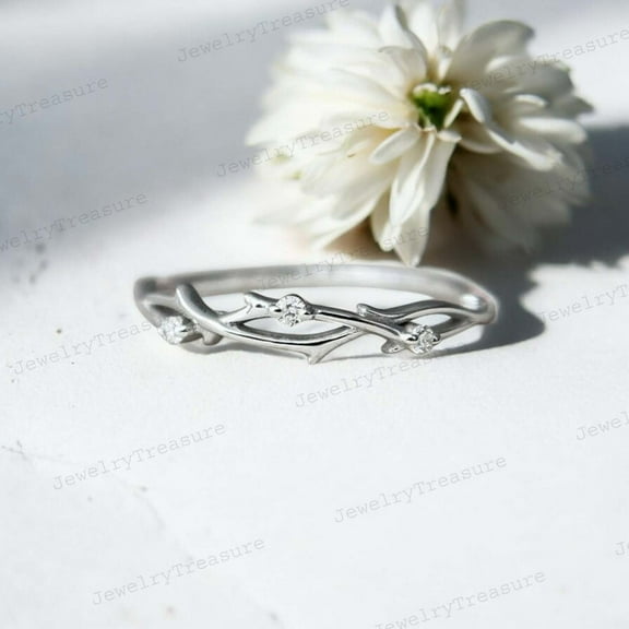 JEWELRYTREASURE 1.5 mm Twig Moissanite Wedding Band 925 Sterling Silver Band Crosssover Jewelry Dainty Promise Ring Gift for Her
