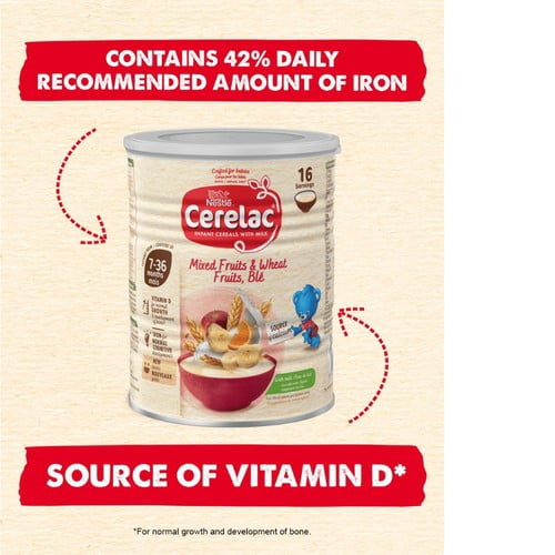 Cerelac Mixed Fruits & Wheat Infant Cereal with milk 7 months+ 400g, British Import (Pack of 3)