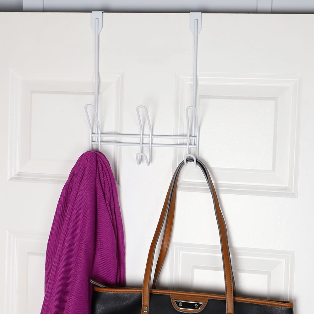 Home Basics Steel 3 Hook Over-The-Door Hanging Rack, White (2 Pack)