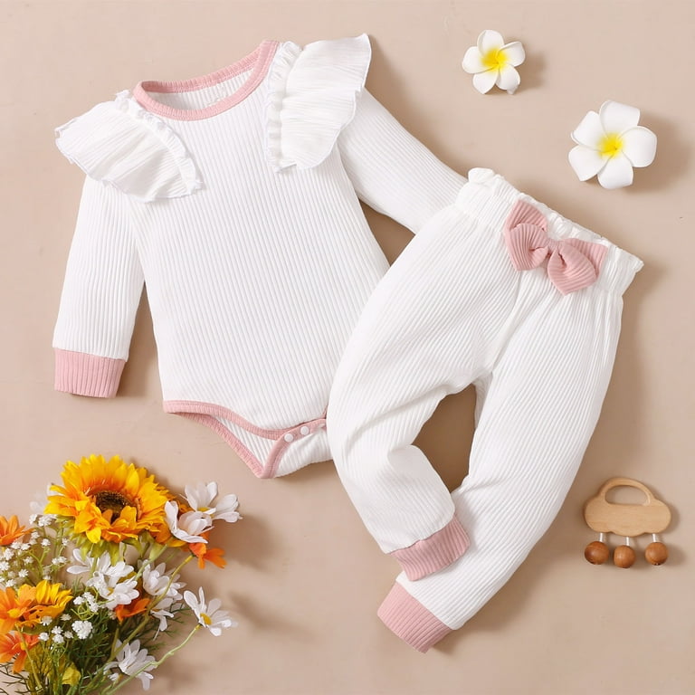 0-3 Months Newborn Baby Girl Clothes Basic Plain Solid Ribbed Knit