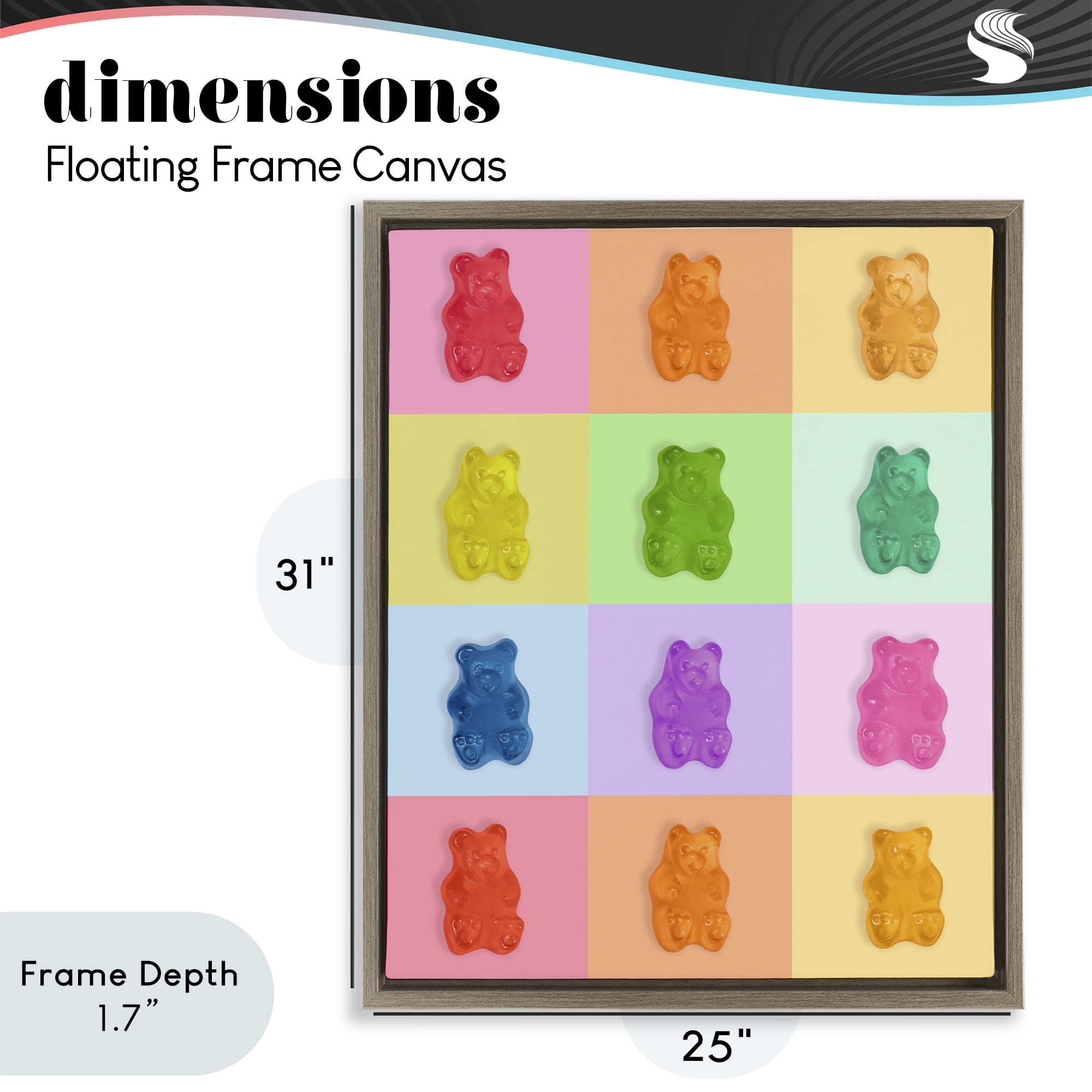 Stupell Industries Rainbow Gummy Bear Candy Grid Brown Framed Floater Canvas Wall Art, design by LISH Creative