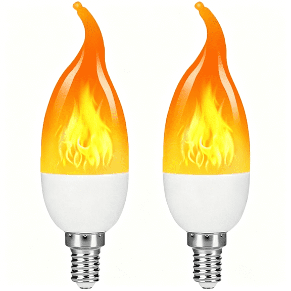 HIBIBUD Led Candle Flame Light Bulbs,3 Modes E14 Base Flickering Fire Light Bulbs for Halloween Home Party Patio Porch Indoor and Outdoor Decorations(E14 2Pack)