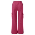 thumbnail image 7 of Petite Cargo Pants For Women High Waisted Trendy Lightweight Joggers Elastic Straight Leg with Pocket Casual Baggy Pants Hot Pink L, 7 of 7