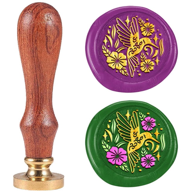 Sello de lacre de colibrí, cabezal de lacre de latón extraíble de 1" con mango de madera, sello vintage en relieve.