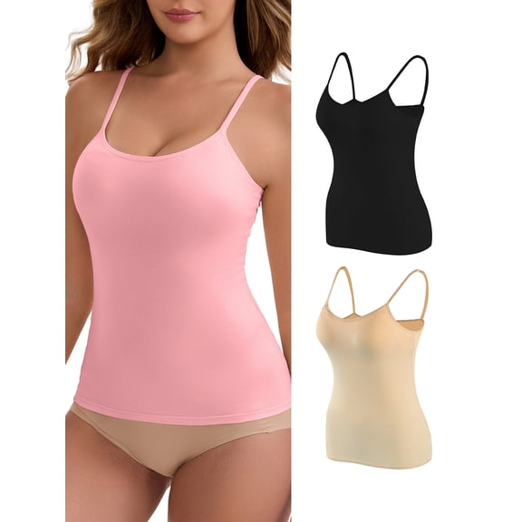 DARING DIVA Women's Padded Tank Top Round Neck Casual Camisole 3XL 1 Black 1 Apricot 1 Pink