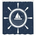 thumbnail image 3 of Vintage Boat Shower Curtain, Nautical Steering Wheel Grunge Textured Marine Sailing Journey Graphic, Fabric Bathroom Set with Hooks, 69W X 70L Inches, Night Blue White, by Ambesonne, 3 of 3