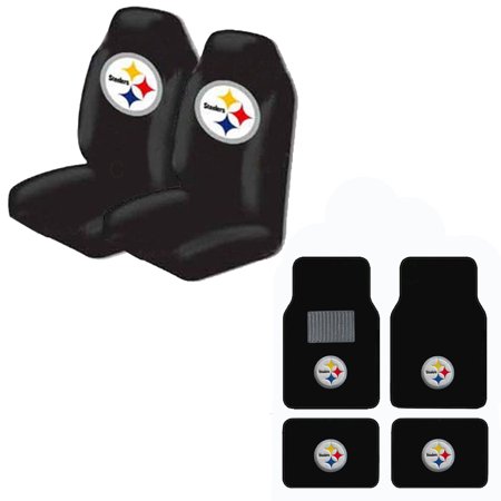 Steelers Front And Rear Carpet Auto Floor Liner Mats And Seat Cover Set