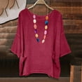 thumbnail image 2 of Wyobmus Womens Linen Tops Short Sleeve Round Neck Loose T Shirt Solid Color Draped Shoulder Flowy Tees Tunic Summer Shirt With Pockets S-2X Burgundy, 2 of 7