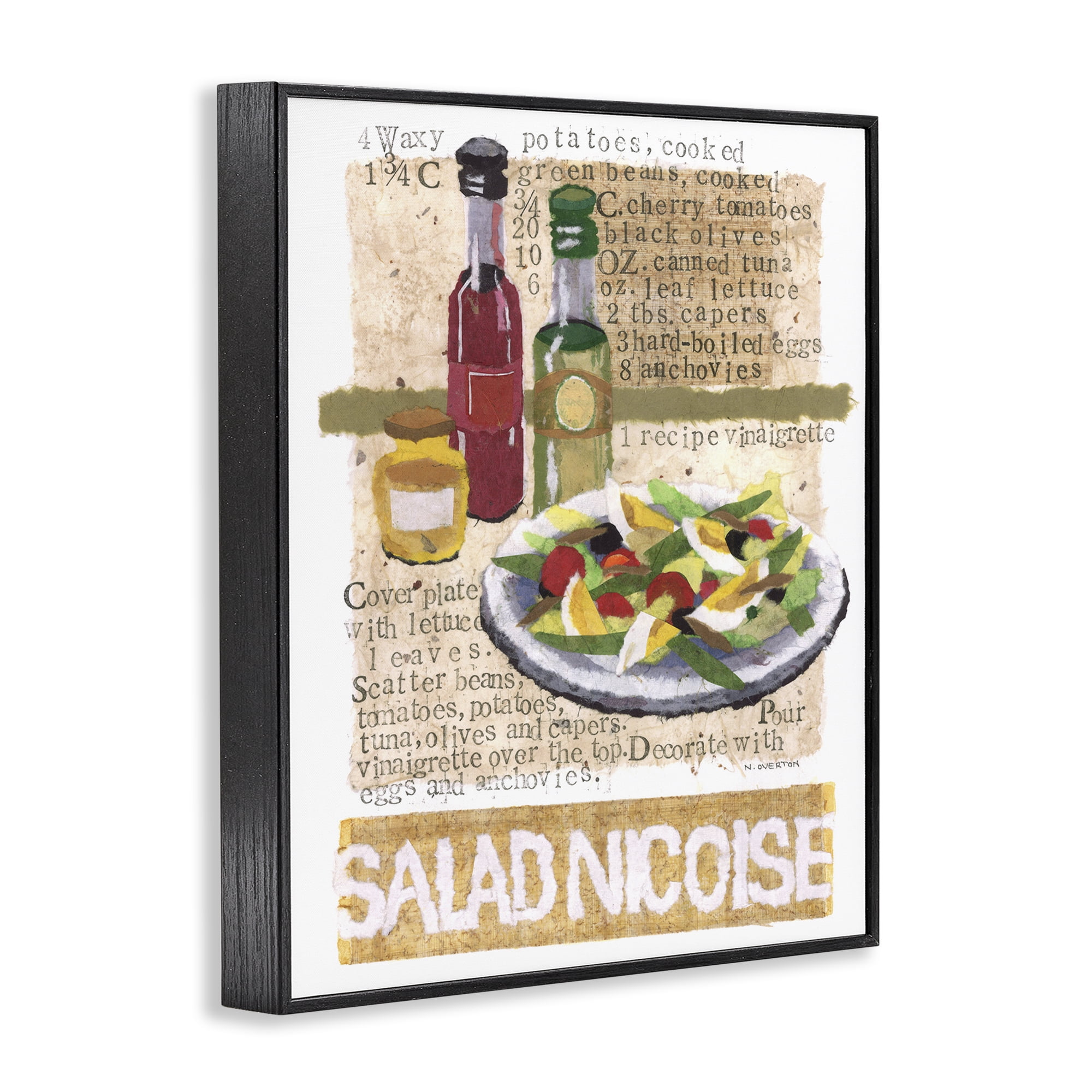 Stupell Industries Salad Nicoise Recipe Food & Beverage Painting Black Framed Art Print Wall Art, 11 x 14
