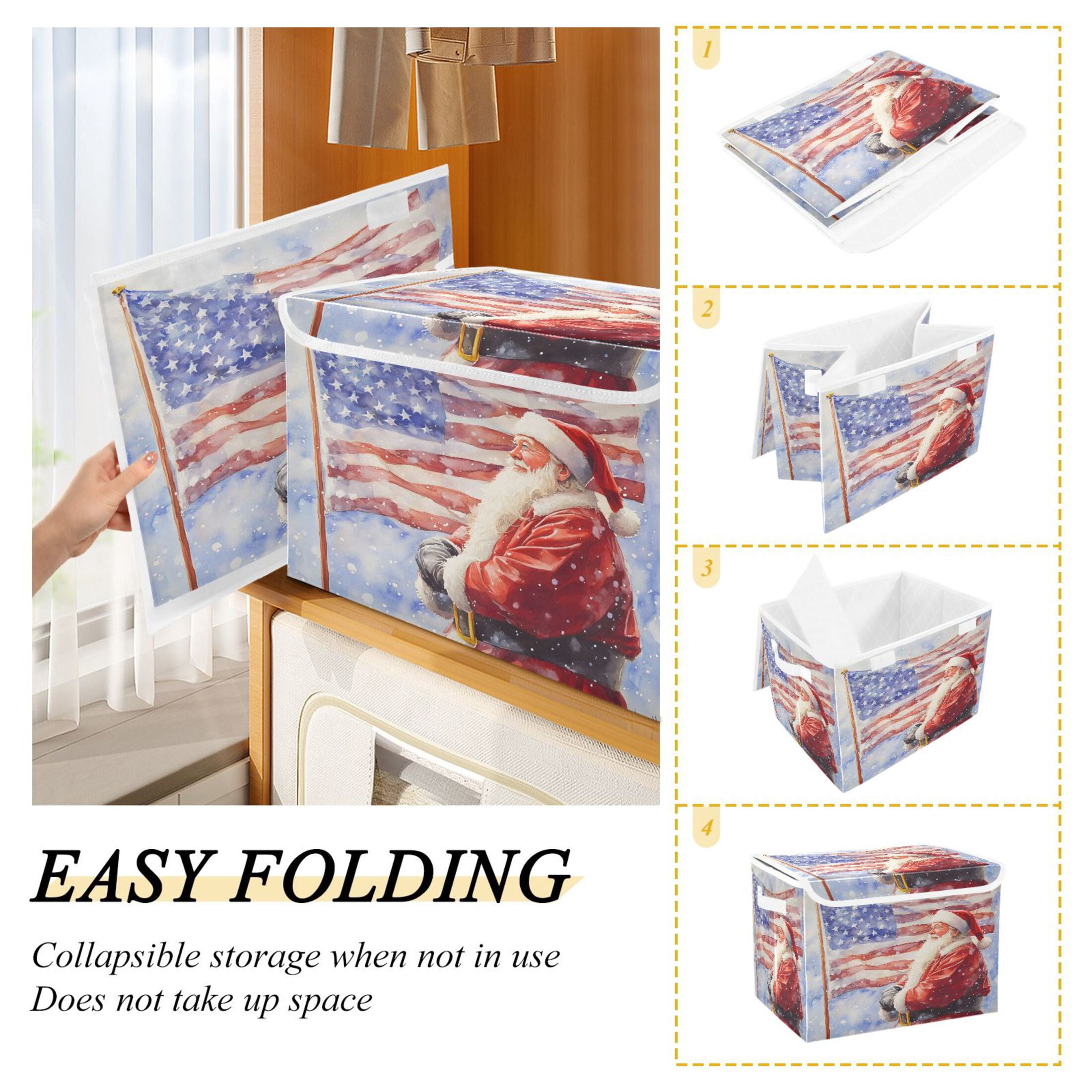 Ryvnso Christmas Santa Claus Large Lidded Foldable Storage Baskets Cubes Boxes Lids Bin for Home