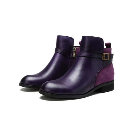 

GENILU Womens Comfortable Lightweight Ankle Boots Block Outdoor Round Toe Short Boot Purple 5.5
