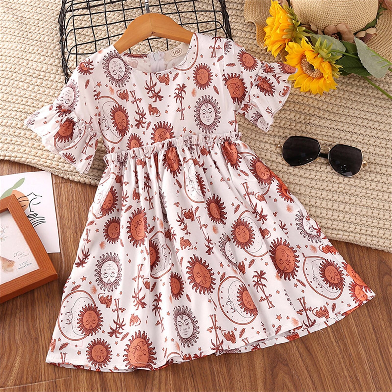 Big Kid Girl Dress 7 8 Girls Clothes Children s Summer Short Sleeved Dresses Girls 2023 New Full Print Sun Print A Line Dress Girls Clothes White 4 5