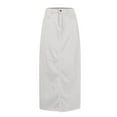 thumbnail image 4 of GEWSEY Women Casual Denim Maxi Skirt Elastic High Waist Tiered A Line Long Jean Skirt Y2k Western Patchwork 2025 (White, S), 4 of 6