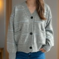 thumbnail image 4 of Jjayotai Women's Striped Cardigan Clearance, Long Sleeve Button Up Open Front, Knit Oversized Sweater Gray L, 4 of 7