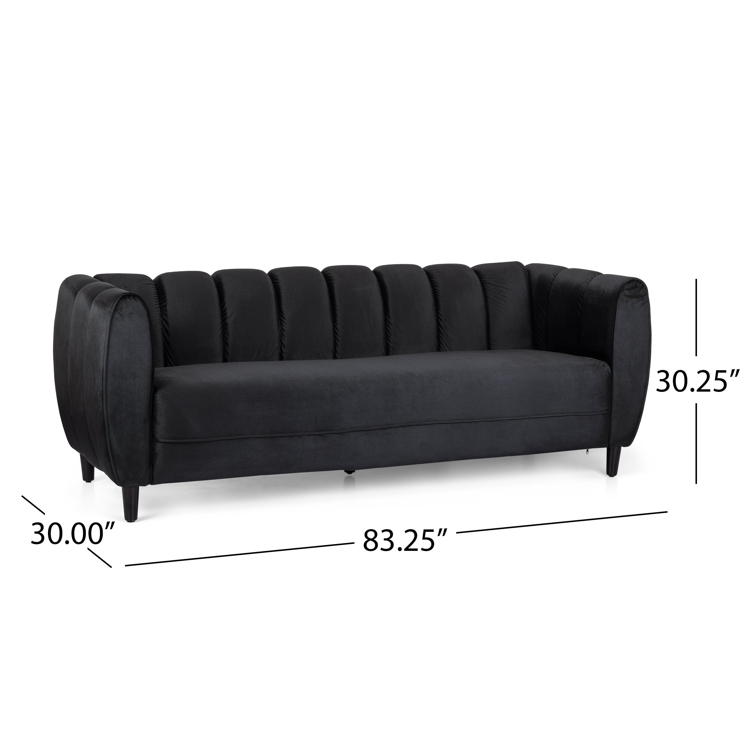 Noble House Hildred Velvet Channel Stitch Sofa, Black, Dark Brown