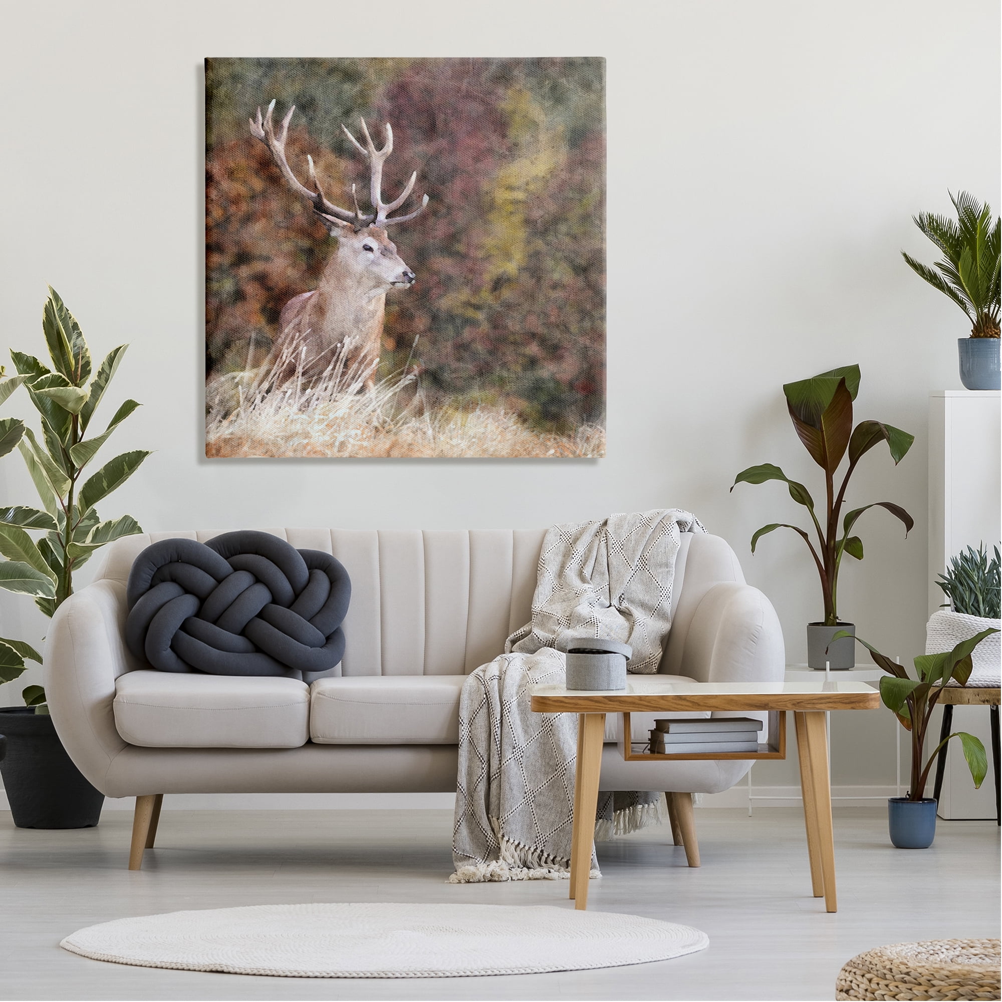 Stupell Industries Deer in Forest Nature Animals & Insects Painting Gallery Wrapped Canvas Print Wall Art, 36 x 36
