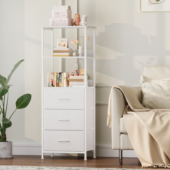 Eunos 6 Tier White Bookcase with Drawers, 3 Removable Drawer Ladder Bookshelf, Bedroom Study