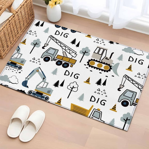 Cartoon Tractor Entryway Rug 2'x3' Non Slip Front Door Mats, Cute Grey Digger Shovel Truck Entrance Rugs Indoor Outdoor Carpet, Washable Floor Mats Small Area Rug for Bedroom Kitchen