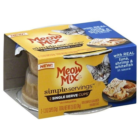 Meow Mix Simple Servings Wet Cat Food with Real Tuna, Shrimp & Whitefish in Sauce, 1.3-Ounce (2