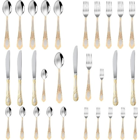 

Silverware Flatware Cultery Set 30-Piece Stainless Steel Flatware Set Utensil Set Service for 6 Openwork Engraving Stainless Steel Tableware includes Forks Spoons Knives Dishwasher Safe