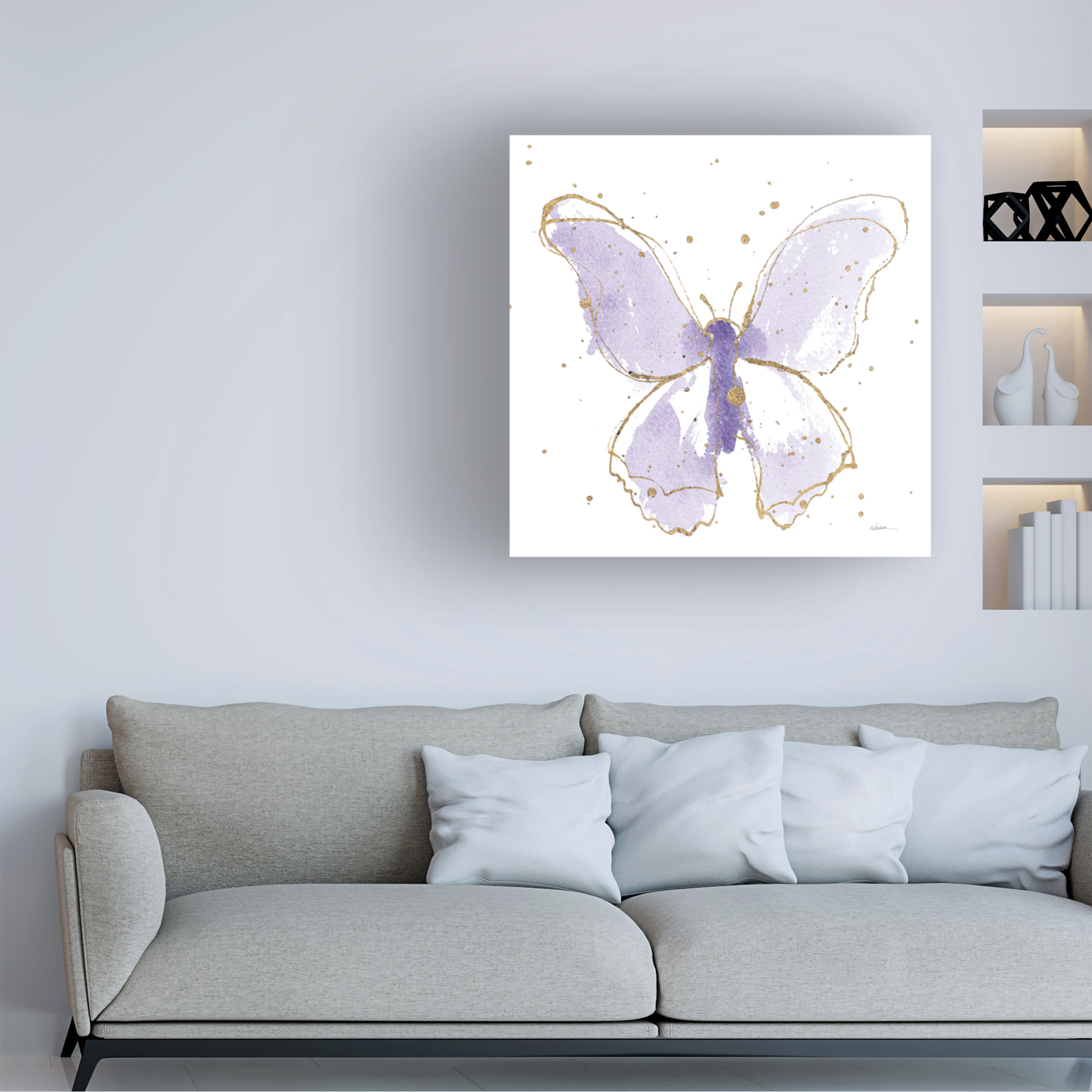 Shirley Novak 'Gilded Butterflies Ii Lavender' Canvas Art