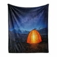 thumbnail image 1 of Night Soft Flannel Fleece Throw Blanket, Camping Tent Under a Night Sky Full of Stars Holiday Adventure Exploring Outdoors, Cozy Plush for Indoor and Outdoor Use, 70" x 90", Blue Orange, by Ambesonne, 1 of 6