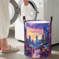 thumbnail image 5 of Honeii Taxi Colorful Town Print Laundry Hamper Basket,Baby Nursery Woven Storage Basket for Toys Bin,Pillows,Blankets,Clothes-, 5 of 6