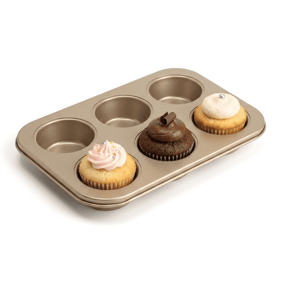 ROSEXIXI Mini Cupcake Pans, 6-Cavity Non-Stick Mini Cake Pan – Champagne Gold Heavy Duty Baking Mold, 10.4" x 7.4" Carbon Steel for Homemade Muffin, Cheesecake and Dessert