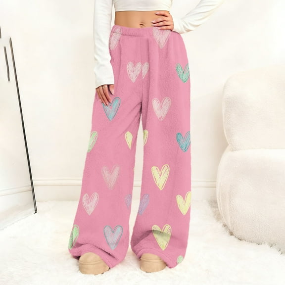 AUNVITO Women's Casual Pants Elastic Waist Flared Leg with Side Pockets Soft and Comfortable Valentine's Day Relaxed Fit