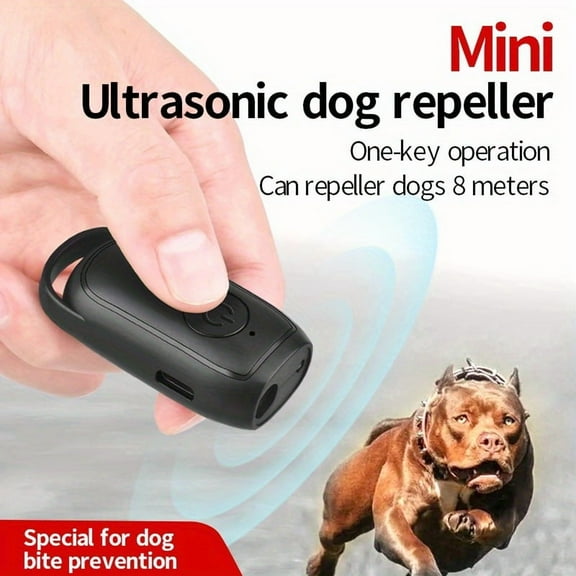 Mini Soundwave technology dog repellent for scaring and driving away dogs, suitable for and preventing dog barking. It comes with an LED light for use.