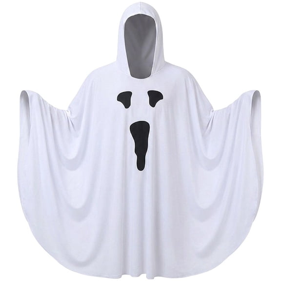 Jiibva Adult Women White Ghost Costume Cape Poncho Spooky Halloween Cosplay Outfit One Size