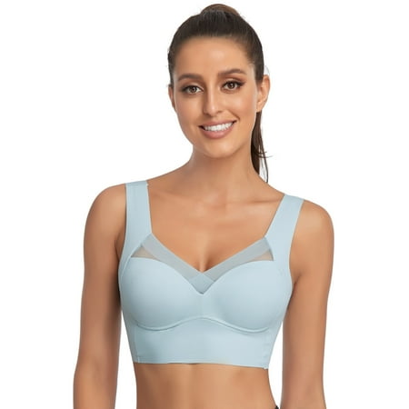 Women Thin Gathering Breast Soft Bra Wirefree Full Cup Push Up Widen Strap Comfort Casual Daily Bralette Plus Size
