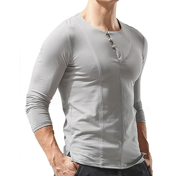 Blusa de manga larga para hombre, color sólido, informal, delgada, a la moda Pompotops oipoqjl2892