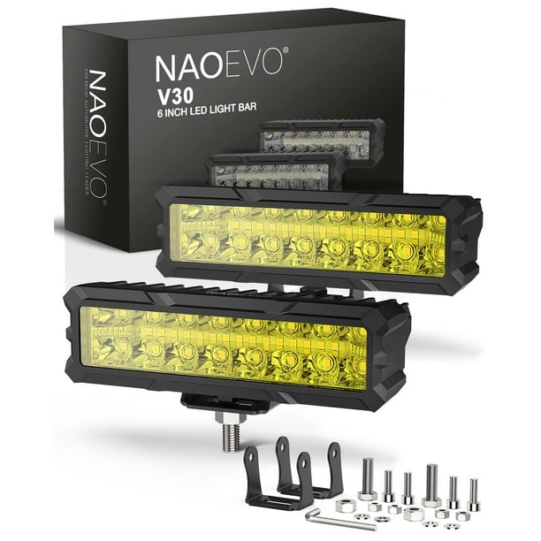 Barra de luces LED NAOEVO V30 de 6 pulgadas, 50 W, color amarillo y verde, Spot Flood