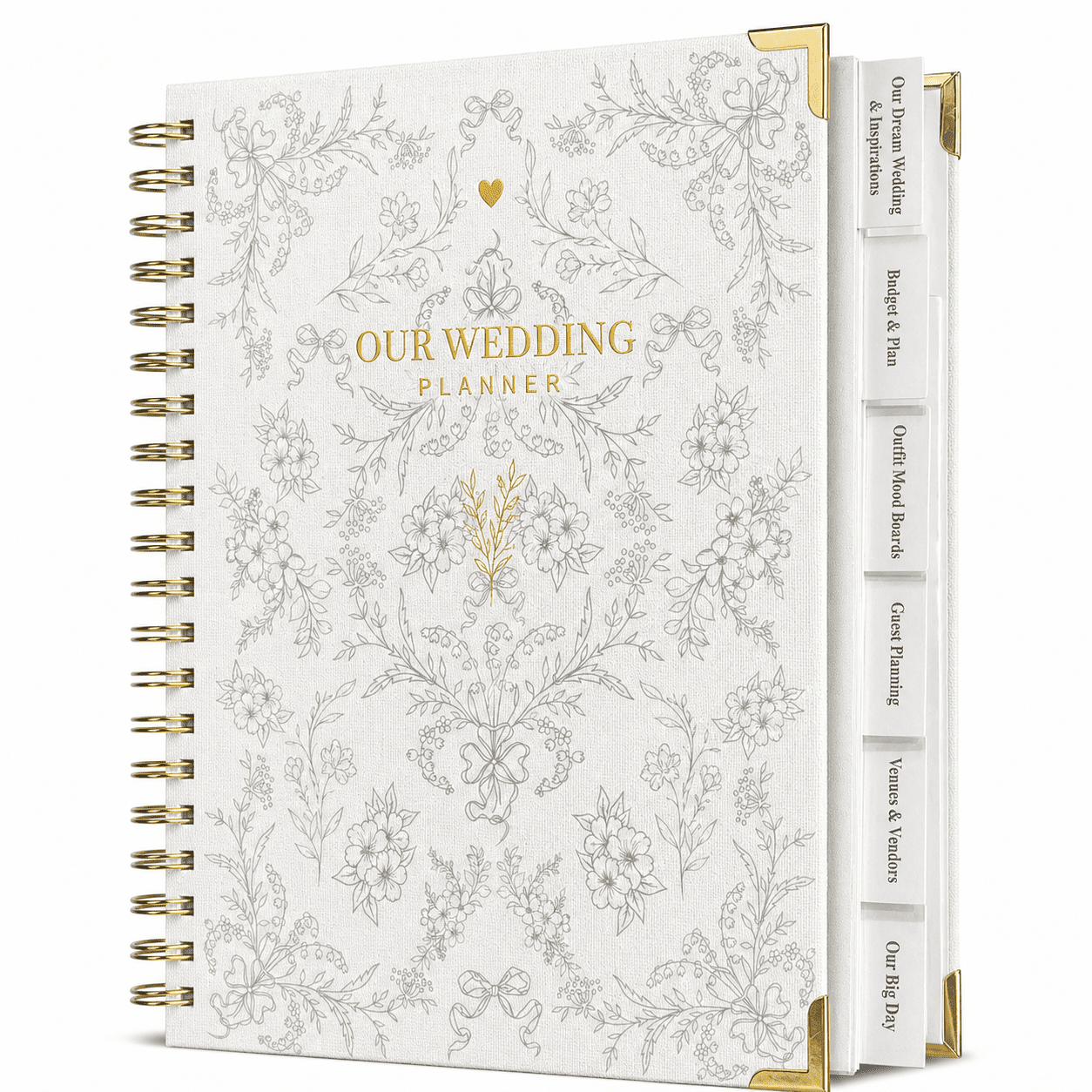 Green & White Floral Linen Binder Wedding Planner Book & Organizer