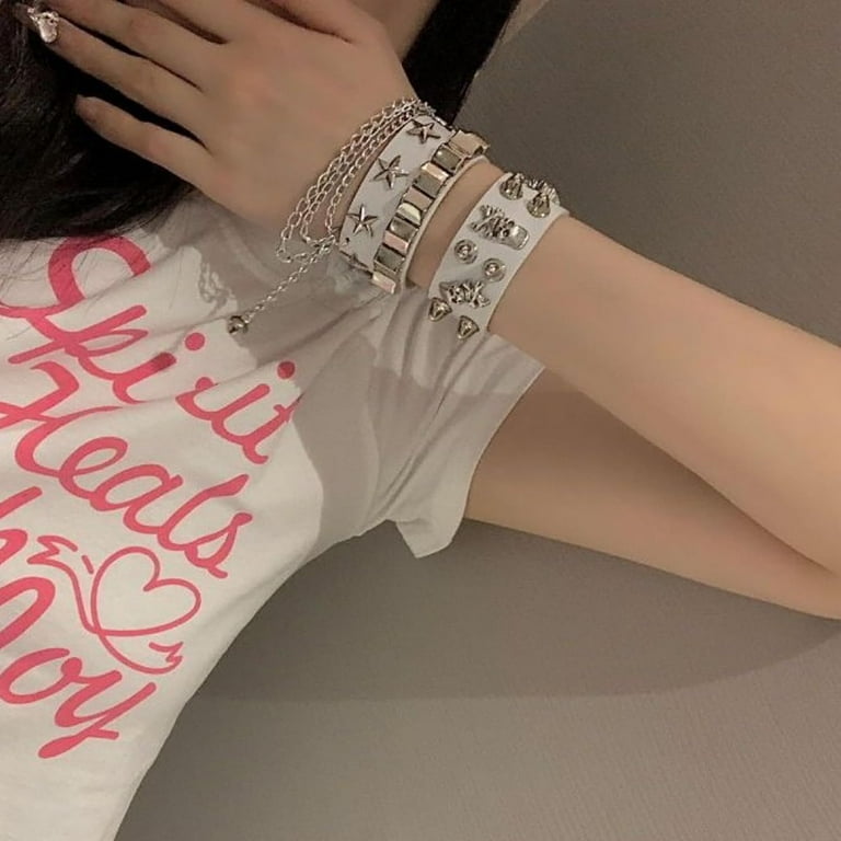 Leather Bracelet Combo Metal Star & Spike Inlay Grunge Leather Bracelet Combo Metal Star & Spike Inlay Grunge