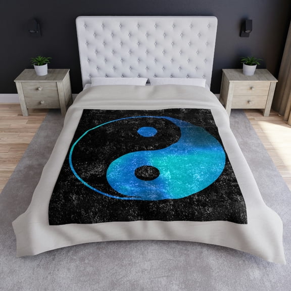 Yin-Yang Blue/Black Crushed Velvet Blanket